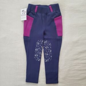 Nwt Kids' Navy and Pink Belle & Bow Equestrian Pants Leggings 4t